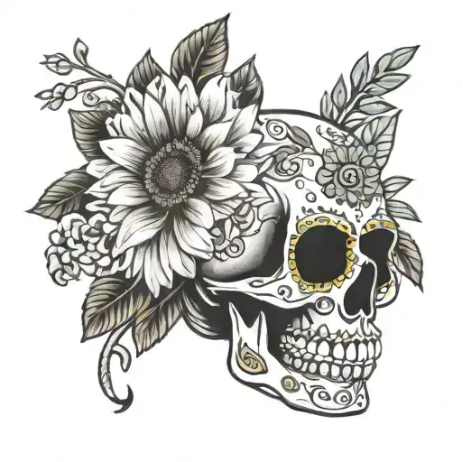 Sugar Skull And Daisy Flower