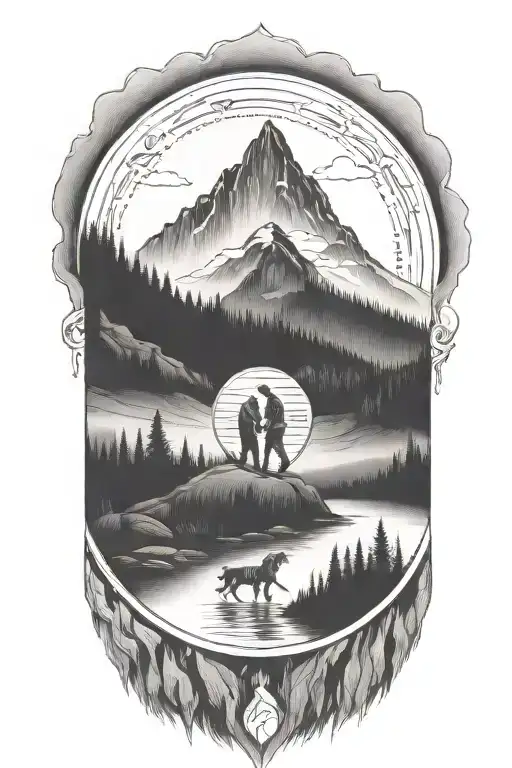 Father Son Walking In Mountains