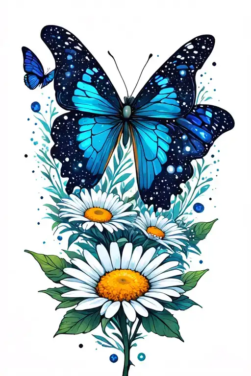 Daisy And Butterflies Fluttering Amidst Constellations