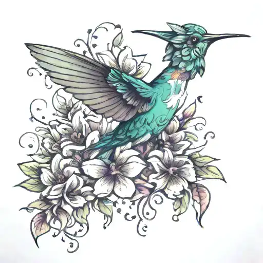 Hummingbird With Flowers Surrounding