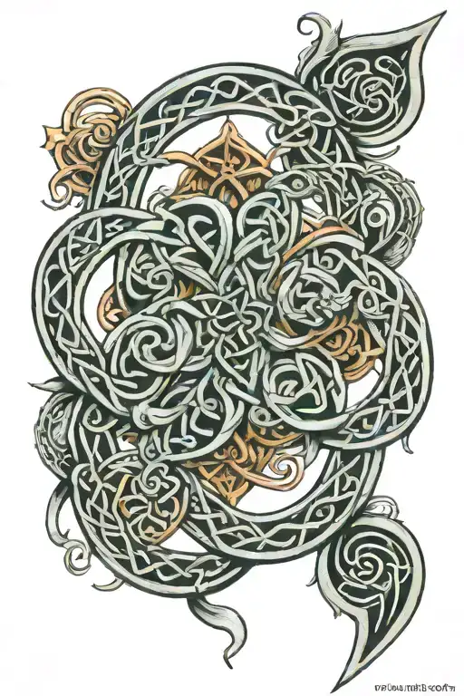 An Intricate Celtic Knot Design With Hidden Images Of Outdoor Activities