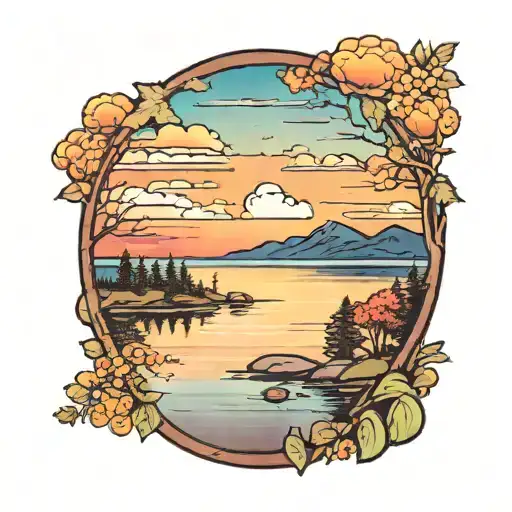 A Serene Landscape Of Lake George With A Colorful Sunset Sky