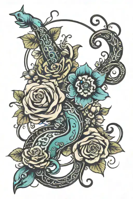 Aquarius And Cancer Zodiac Symbols With Flowers Intertwined