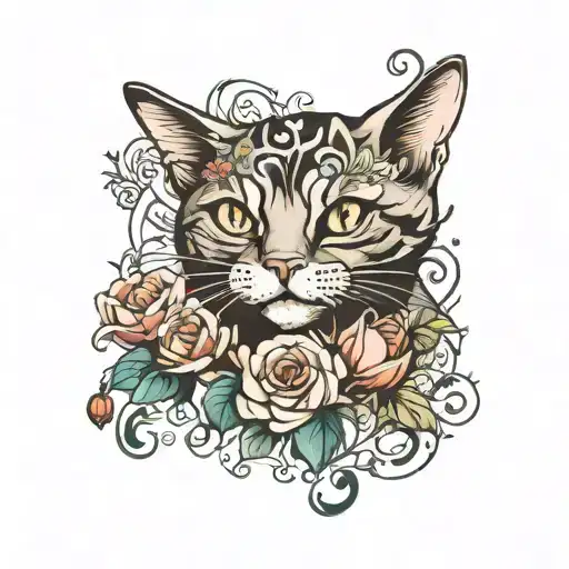 Cat With Floral Background