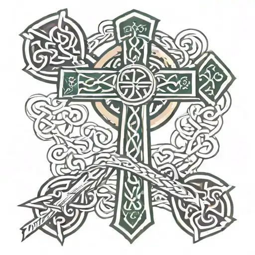 Celtic Cross Shamrock Hurling Stick Crossed Pikes Intertwined