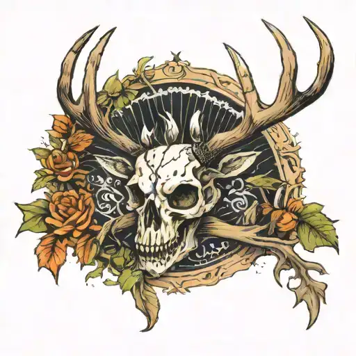 Deer Skull With Hunter Sitting On Antler Hunting A Deet