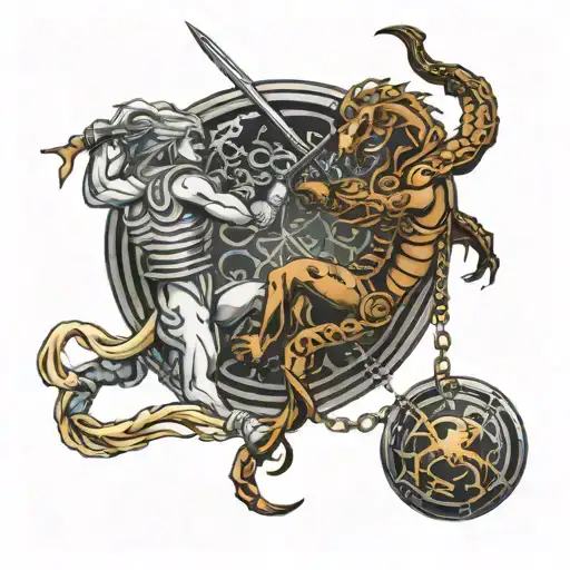 Sagittarius Fighting With Scorpion With Chains