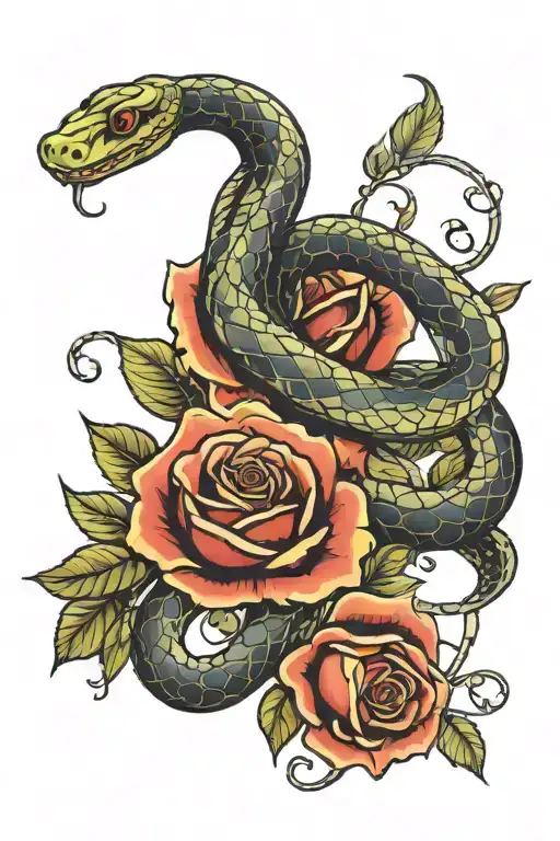 Snake Climbing Up A Rose Stem Wrapped