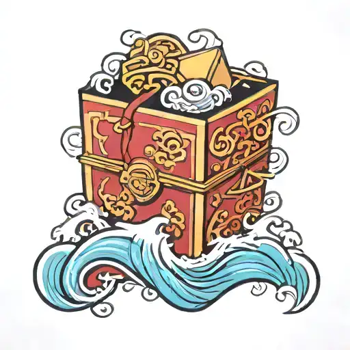 Chinese Takeout Box With Wave Detailing On Side