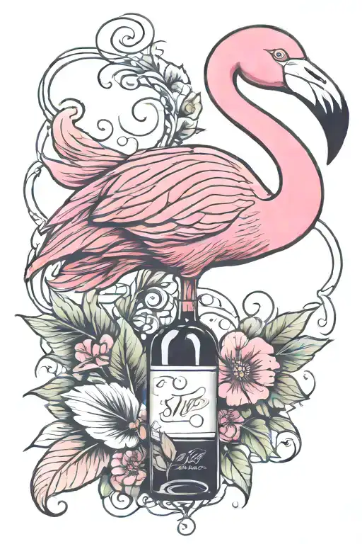 Flamingo With Wine Bottle