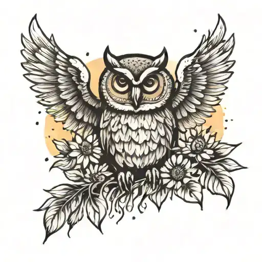 Owl In A Sunset Sunflower Field