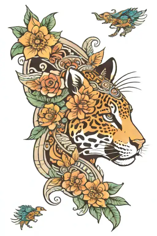 Aztec Princess Flowers Jaguar Pelt