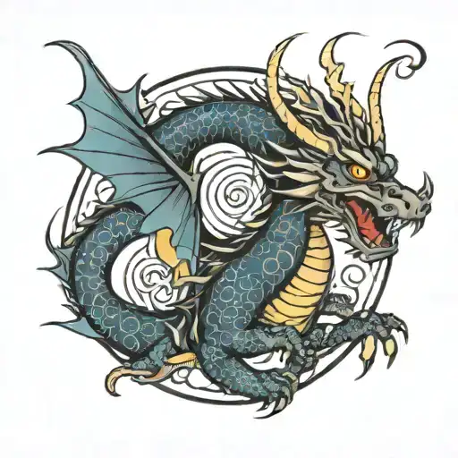 Japanese Style Dragon With Rays