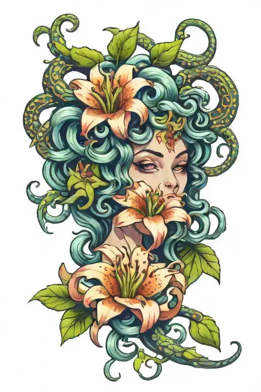Medusa With Lily Flowers
