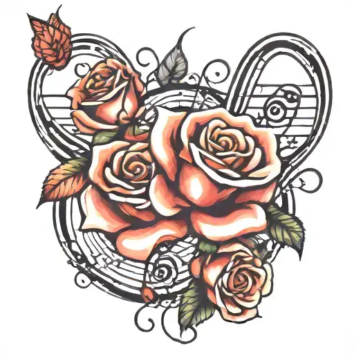 Rose And Music Notes Intertwined