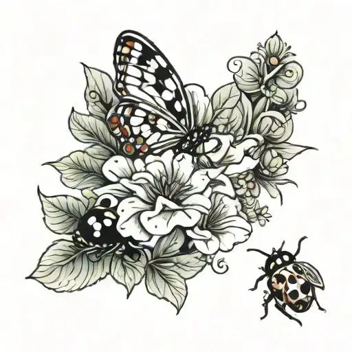 Orhidee And Petunia With Ladybug Sitting