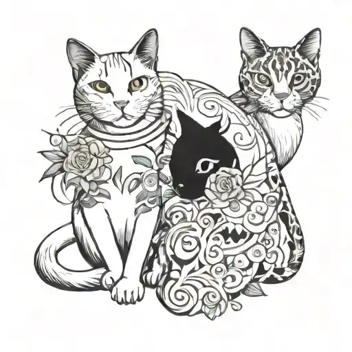 Pair Tattoo Minimalism Cat