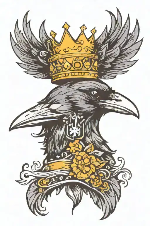 Raven Head With A Crown Floating Over Its Head