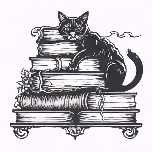 Silhouette Of A Cat And A Dog On Top Of A Stack Of Books