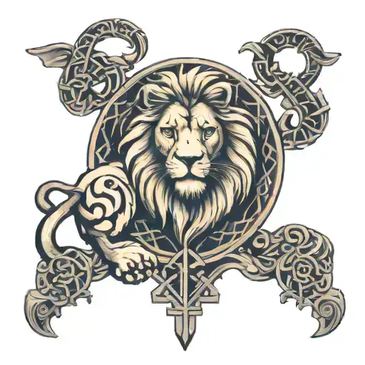 Lion And Nordic Runes