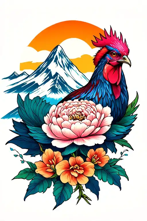 Coq Peony Mountain With Sun