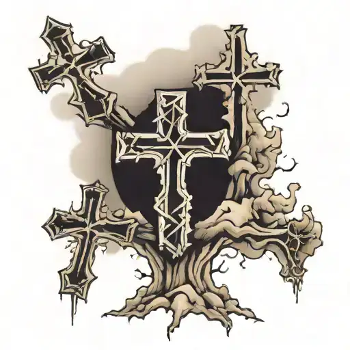 3 Faded Crosses On A Mound In Black