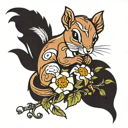 Squirrel Holding A Cherokee Rose