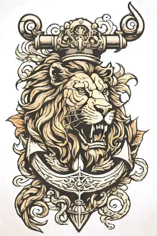 Naval Anchor And Lion Head