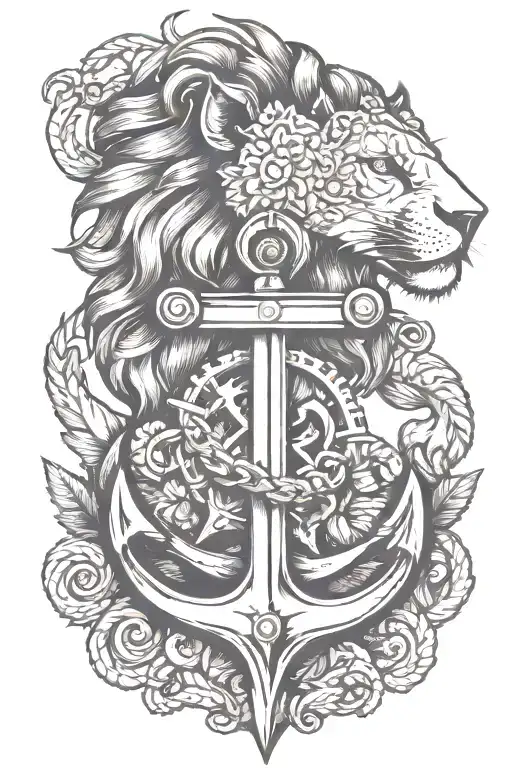 Naval Anchor With Lion Head Profile Holding