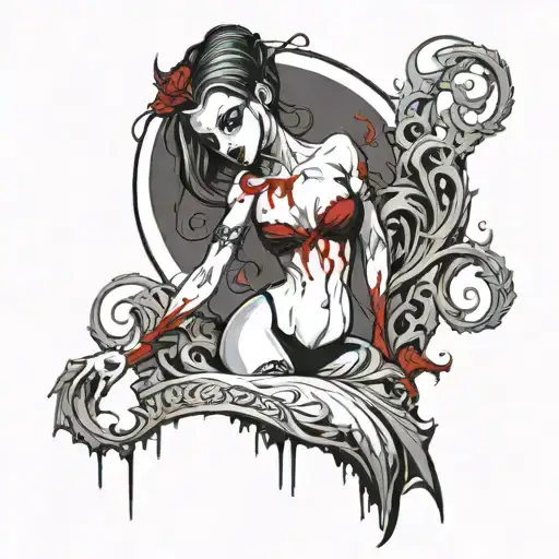 Bloody Female Vampire Girl Full Body