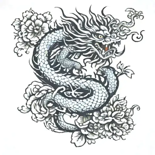 Chinese Dragon And Flowers