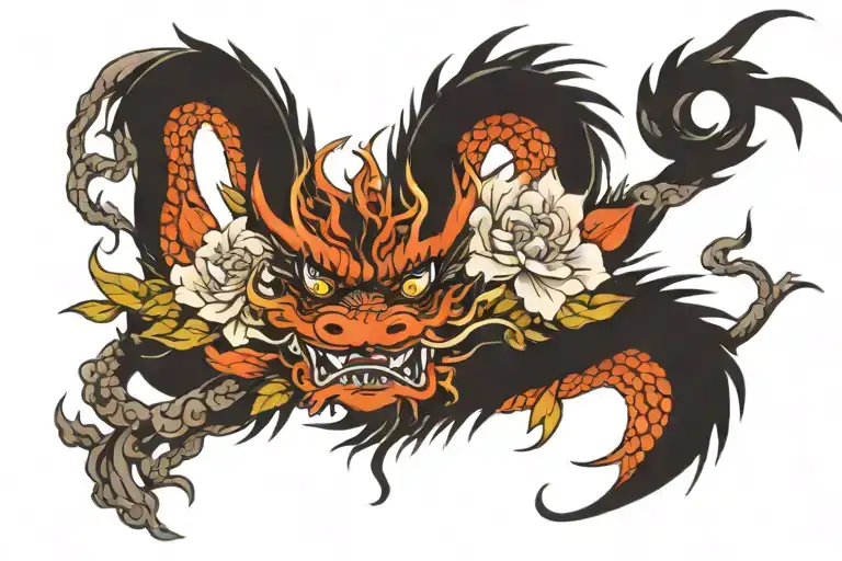 Chinese Dragon And Flowers