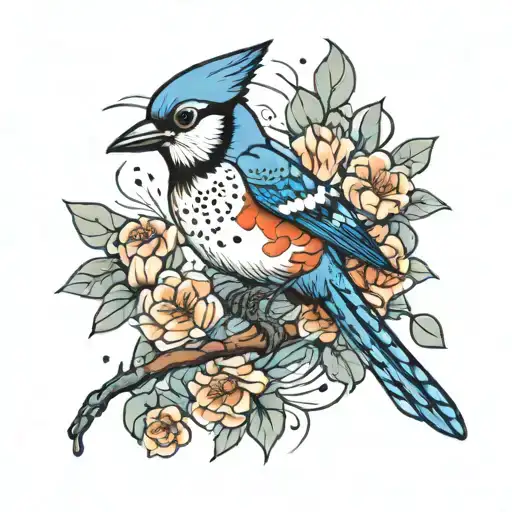 Blue Jay With Music Notes And Koi Fish Swimming