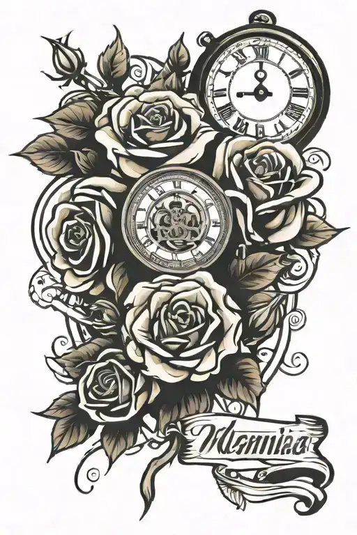 Roses And Name With Clock