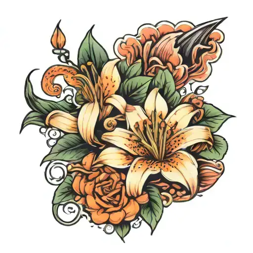 Neo Traditional Tattoo Design Featuring Lily And Tadpole