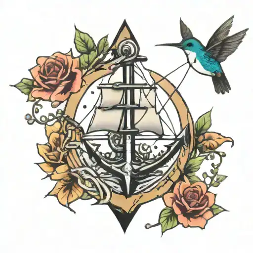 Uss Leary Anchor And Hummingbird Perched Atop