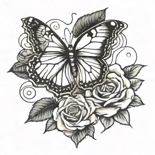 Butterfly On Rose Intertwined