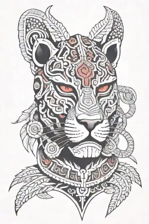 Mayan Jaguar Warrior Mask Red Line In The Eyes Obscured View