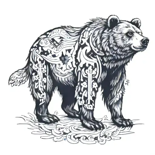 Bear And Star Of Rus' Tattoo On Chest