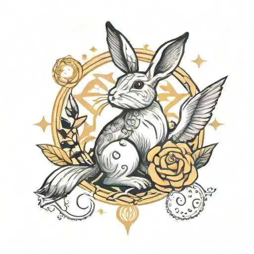 Rabbit With A Dove And Leo Star Sign Intertwined