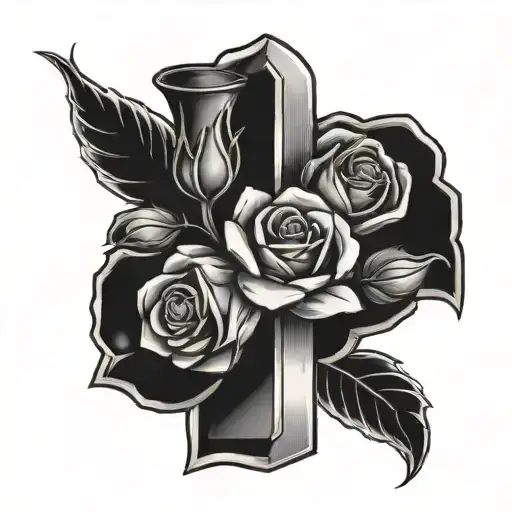 Cross And A Rose Inside Of A Bullet