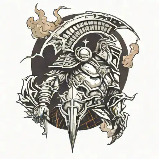 Realistic Style Spartan Looking Up At Lightning Storm