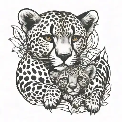 Baby Cheeta Rubbing Up On Momma Cheetah Tattooo