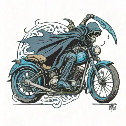 Black And Blue Grim Reaper On A Motorcycle With A Logo That Says Dark Souls