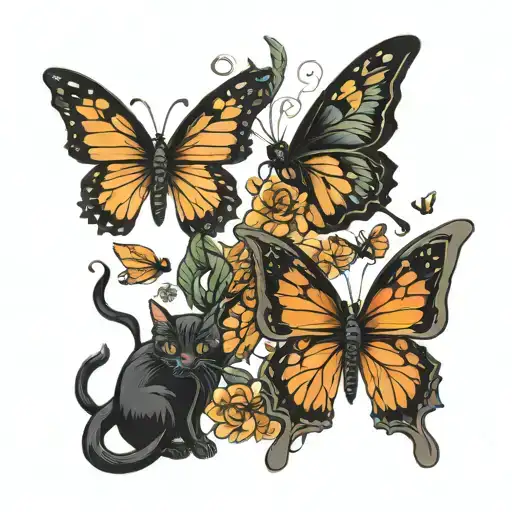 Black Cats And Butterfly Made