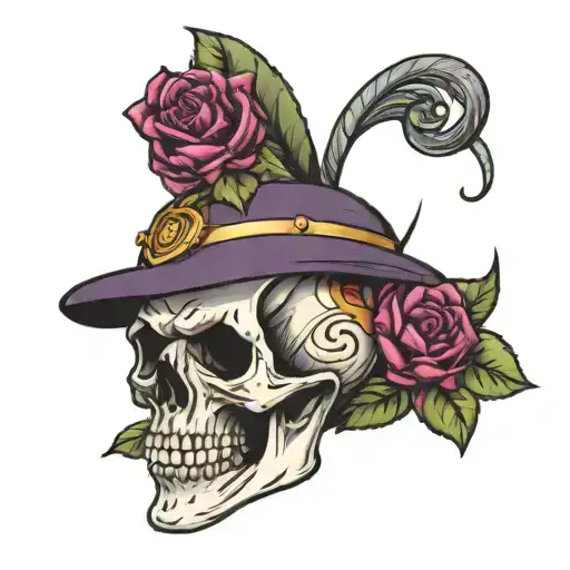 Skull Wearing Helmet With Plum