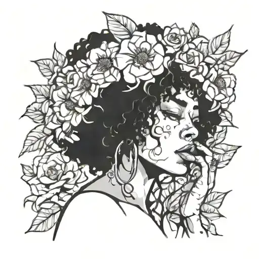Black Women With Curly Hair Crying Holding Her Face And The Face Is Shattered With Flowers