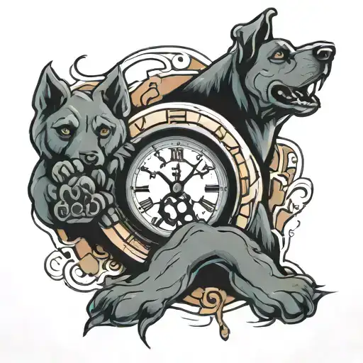 Broken Clock And Dog Paw Print