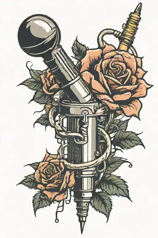Syringe And Microphone With Rose Intertwined
