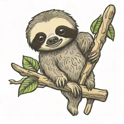 Baby Sloth On A Tree Branch